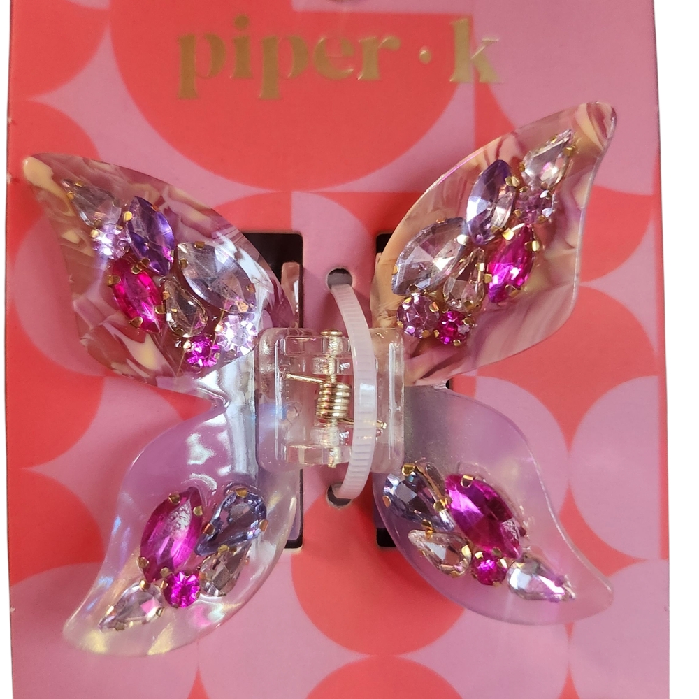 Piper K Rhinestone Butterfly Hair Clips Set - Picture 2 of 5